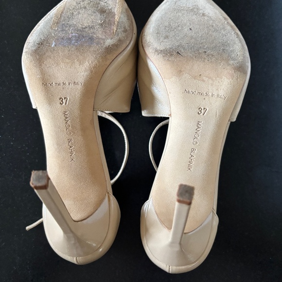 Size 37 Manolo Blahnik Nude Kid Leather 105 Crisscross Pumps - Picture 7 of 10